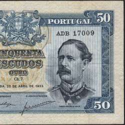 NOTA DE 50 ESCUDOS 1953 ( CIRCULADA ) "50$00 1953 Ch.7 FONTES PEREIRA DE MELLO - BANCO DE PORTUGAL (28/04/1953)