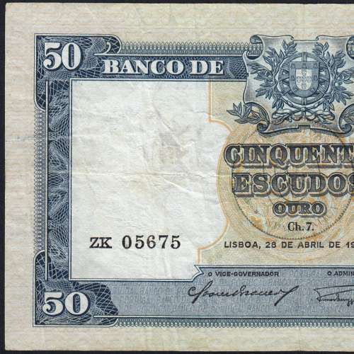 NOTA DE 50 ESCUDOS 1953 ( CIRCULADA ) "50$00 1953 Ch.7 FONTES PEREIRA DE MELLO - BANCO DE PORTUGAL (28/04/1953)