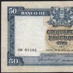 NOTA DE 50 ESCUDOS 1953 ( CIRCULADA ) "50$00 1953 Ch.7 FONTES PEREIRA DE MELLO - BANCO DE PORTUGAL (28/04/1953)