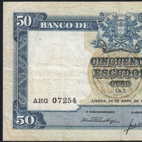 NOTA DE 50 ESCUDOS 1953 ( CIRCULADA ) "50$00 1953 Ch.7 FONTES PEREIRA DE MELLO - BANCO DE PORTUGAL (28/04/1953)