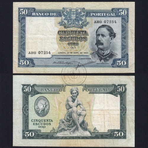 NOTA DE 50 ESCUDOS 1953 ( CIRCULADA ) "50$00 1953 Ch.7 FONTES PEREIRA DE MELLO - BANCO DE PORTUGAL (28/04/1953)