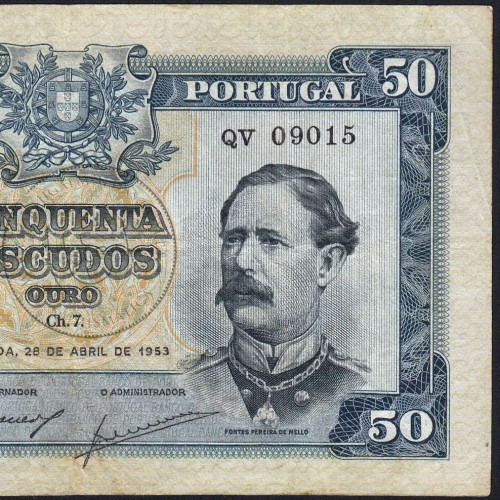NOTA DE 50 ESCUDOS 1953 ( CIRCULADA ) "50$00 1953 Ch.7 FONTES PEREIRA DE MELLO - BANCO DE PORTUGAL (28/04/1953)