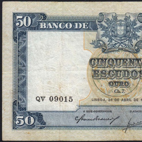NOTA DE 50 ESCUDOS 1953 ( CIRCULADA ) "50$00 1953 Ch.7 FONTES PEREIRA DE MELLO - BANCO DE PORTUGAL (28/04/1953)