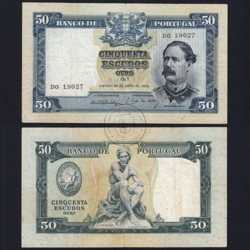 NOTA DE 50 ESCUDOS 1953 ( CIRCULADA ) "50$00 1953 Ch.7 FONTES PEREIRA DE MELLO - BANCO DE PORTUGAL (28/04/1953)