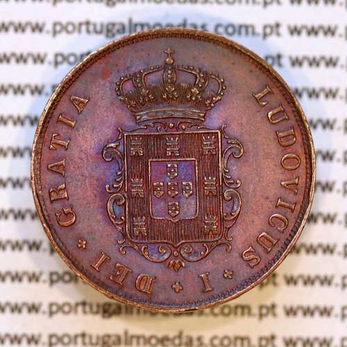 III Réis 1875 Cobre D. Luis I, 3 Réis 1875 cobre do reinado de D. Luis I, (Bela/ Soberba), World Coins Portugal KM 517
