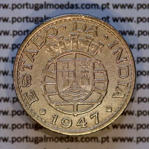 India Portuguese coin 1/2 Rupia 1947 Copper-nickel, half rupee 1947 of India, (VF), World Coins India Portuguese KM 26