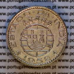 1/2 Rupia 1952 Cuproníquel Estado da Índia Portuguesa, Ex-Colónia, (MBC+), World Coins India Portuguese KM 26