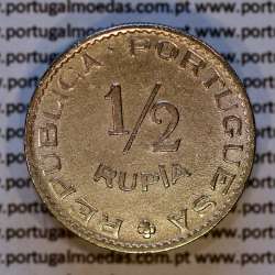 1/2 Rupia 1952 Cuproníquel Estado da Índia Portuguesa, Ex-Colónia, (MBC+), World Coins India Portuguese KM 26