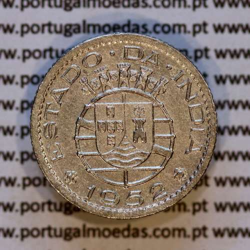 India coin 1/4 Rupia 1952 Copper-nickel, Quarter Rupee 1952 of India Portuguese, (VF+),  World Coins India Portuguese KM 25