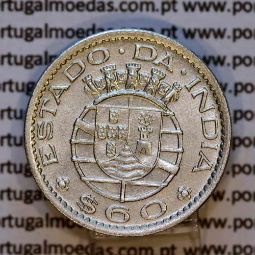 Portuguese India Coin of 60 centavos alpaca 1958, from the State of Portuguese India, (AU), World Coins Portuguese India KM32