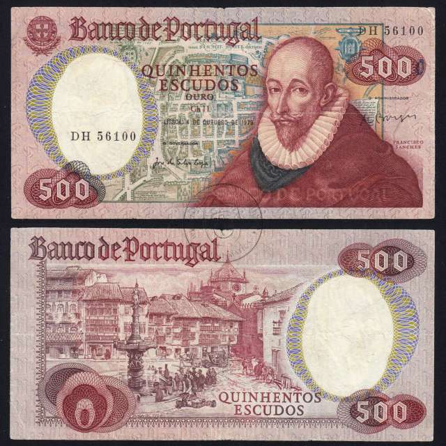 500 Escudos 1979 Francisco Sanches 04/10/1979, 500$00 Quinhentos Escudos 04/10/1979 Chapa:11 Banco de Portugal, (C), Pick 177a