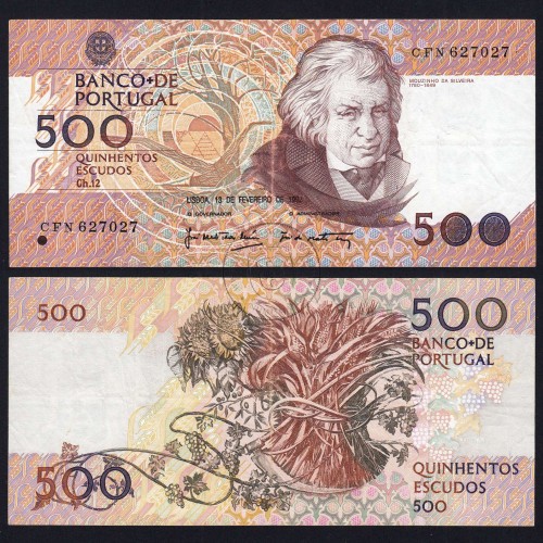 Nota de 500 Escudos 1992 Mouzinho da Silveira, 500$00 13/02/1992 Chapa: 12 - Banco de Portugal (Circulada), Pick 180