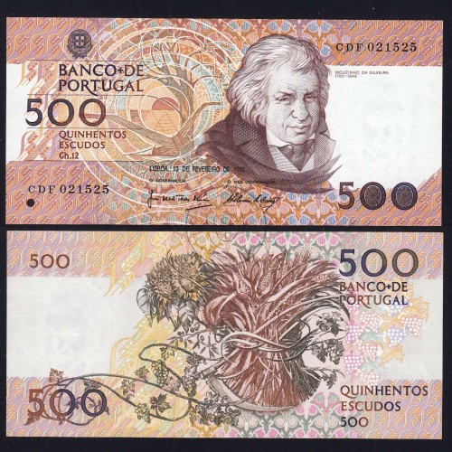Nota de 500 Escudos 1992 Mouzinho da Silveira, 500$00 13/02/1992 Chapa: 12 - Banco de Portugal (Pouco Circulada), Pick 180