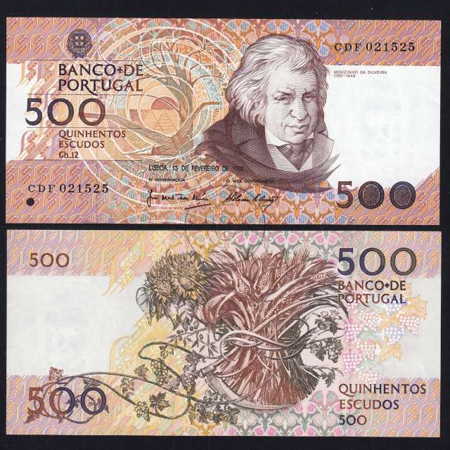 Nota de 500 Escudos 1992 Mouzinho da Silveira, 500$00 13/02/1992 Chapa: 12 - Banco de Portugal (Pouco Circulada), Pick 180