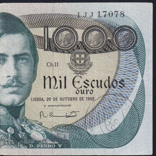1000 Escudos Banknote 1982 D. Pedro V, 1000$00 26/10/1982 Plate: 11 - Bank of Portugal (Circulated), Pick 175