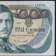 1000 Escudos Banknote 1982 D. Pedro V, 1000$00 26/10/1982 Plate: 11 - Bank of Portugal (Circulated), Pick 175