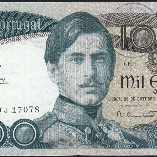 1000 Escudos Banknote 1982 D. Pedro V, 1000$00 26/10/1982 Plate: 11 - Bank of Portugal (Circulated), Pick 175