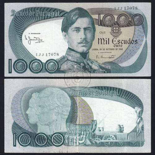 1000 Escudos Banknote 1982 D. Pedro V, 1000$00 26/10/1982 Plate: 11 - Bank of Portugal (Circulated), Pick 175