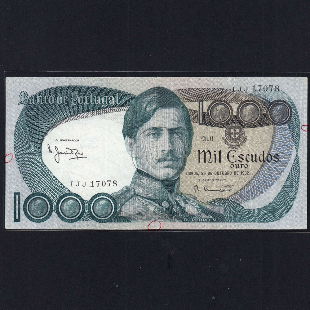 Nota de 1000 Escudos 1982 D.Pedro V, 1000$00 26/10/1982 Chapa: 11 - Banco de Portugal (Circulada), Pick 175