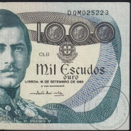 1000 Escudos Banknote 1980 D. Pedro V, 1000$00 16/09/1980 Plate: 11 - Bank of Portugal (Circulated), Pick 175