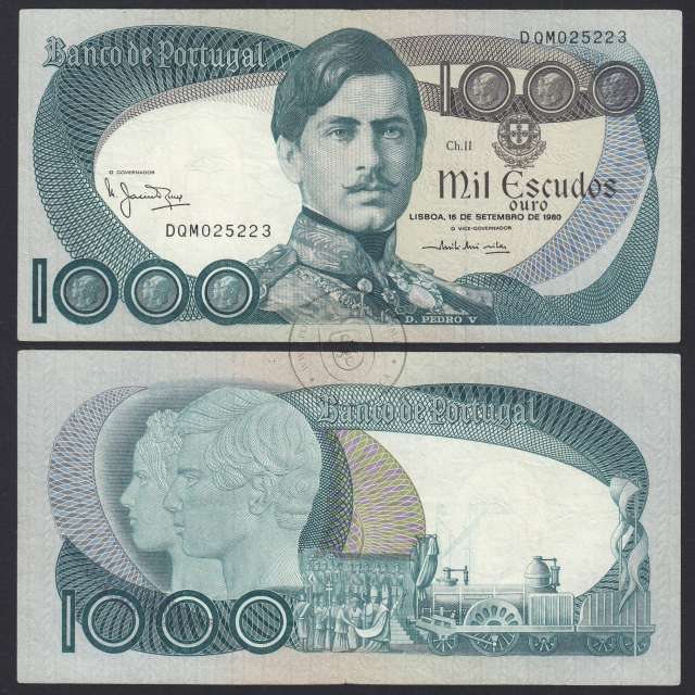 Nota de 1000 Escudos 1980 D.Pedro V, 1000$00 16/09/1980 Chapa: 11 - Banco de Portugal (Circulada), Pick 175