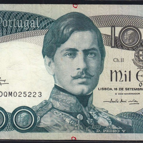 1000 Escudos Banknote 1980 D. Pedro V, 1000$00 16/09/1980 Plate: 11 - Bank of Portugal (Circulated), Pick 175