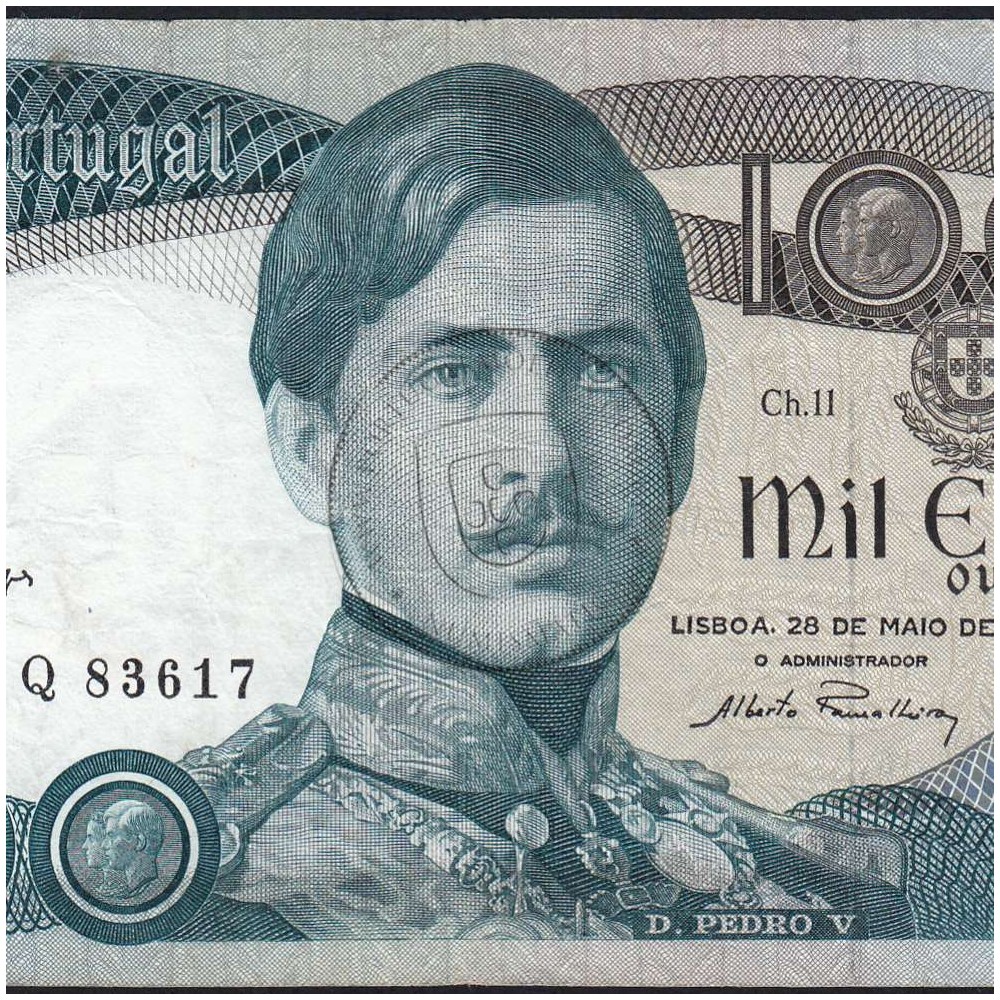 Nota de 1000 Escudos 1968 D.Pedro V, 1000$00 28/05/1968 Chapa: 11 - Banco de Portugal (Circulada), Pick 175