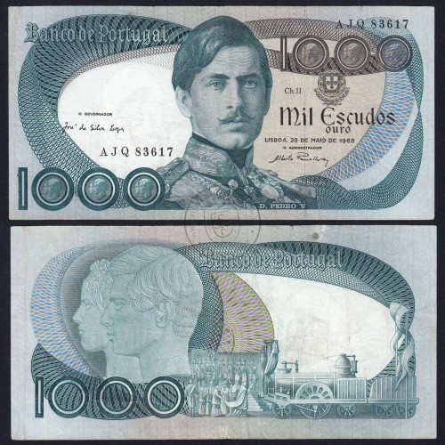 Nota de 1000 Escudos 1968 D.Pedro V, 1000$00 28/05/1968 Chapa: 11 - Banco de Portugal (Circulada), Pick 175