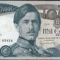 1000 Escudos Banknote 1968 D. Pedro V, 1000$00 28/05/1968 Plate: 11 - Bank of Portugal (Circulated), Pick 175