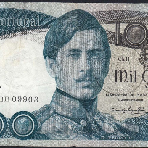 1000 Escudos Banknote 1968 D. Pedro V, 1000$00 28/05/1968 Plate: 11 - Bank of Portugal (Circulated), Pick 175