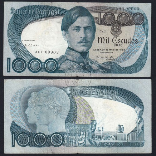 Nota de 1000 Escudos 1968 D.Pedro V, 1000$00 28/05/1968 Chapa: 11 - Banco de Portugal (Circulada), Pick 175