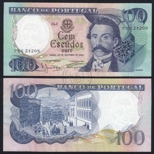 Nota de 100 Escudos 1965 Camilo Castelo Branco, 100$00 30/11/1965 Chapa: 7 - Banco de Portugal (Circulada), Pick 169