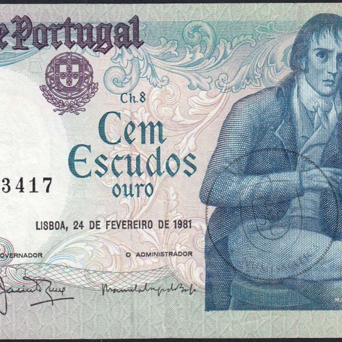 100 Escudos 1981 Bocage 24/02/1981, 100$00 Cem Escudos 24/02/1981 Chapa:8 Banco de Portugal, (C), Pick 178b