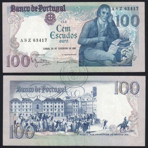 100 Escudos 1981 Bocage 24/02/1981, 100$00 Cem Escudos 24/02/1981 Chapa:8 Banco de Portugal, (C), Pick 178b