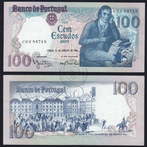 100 Escudos 1984 Bocage 31/01/1984, 100$00 One Hundred Escudos 31/01/1984 Plate: 8 Bank of Portugal, (C), Pick 178c