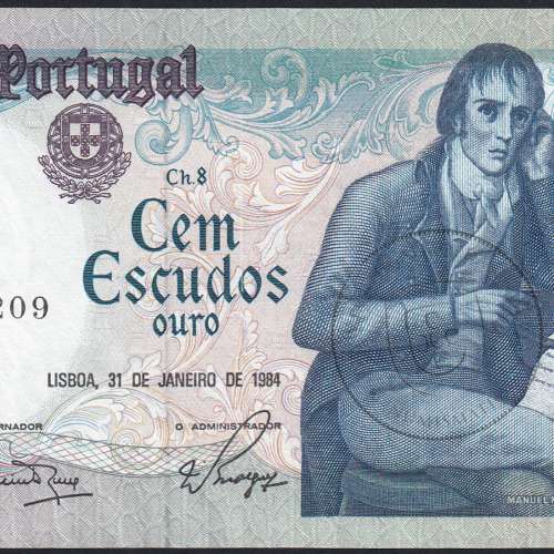 100 Escudos 1984 Bocage 31/01/1984, 100$00 One Hundred Escudos 31/01/1984 Plate: 8 Bank of Portugal, (C), Pick 178c