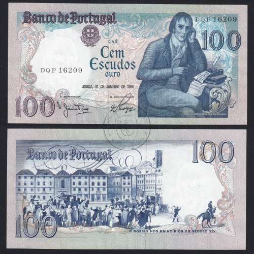 100 Escudos 1984 Bocage 31/01/1984, 100$00 One Hundred Escudos 31/01/1984 Plate: 8 Bank of Portugal, (C), Pick 178c
