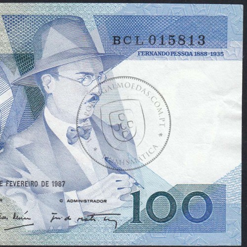 100 Escudos 1987 Fernando Pessoa 12/02/1987, 100$00 Cem Escudos 12/02/1987 Chapa:9 Banco de Portugal, (C), Pick 179b