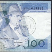 100 Escudos Fernando Pessoa 12.02.1987, One Hundred Escudos 12 february 1987 Plate 9 - Bank of Portugal, (C), Pick 179b