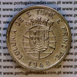 1 Escudo 1948 alpaca de São Tomé e Príncipe, 1$00 alpaca 1948 S. Tomé e Príncipe, (MBC+), World Coins Saint Thomas e Prince KM 9
