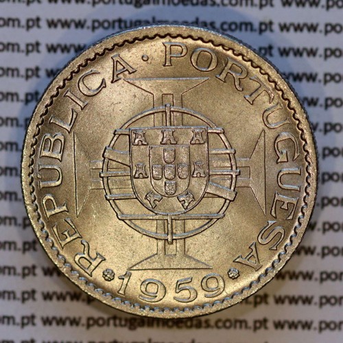 India, 6 Escudos 1959 alpaca, (Soberba) – Reverso (variação de brilho 1) – Ref. AG.IN.18.01.A1