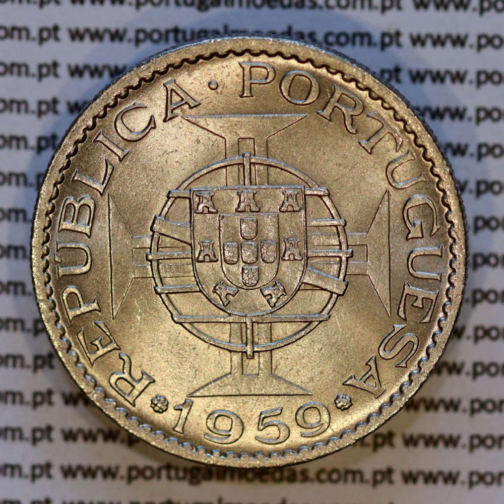 India, 6 Escudos 1959 alpaca, (Soberba) – Reverso (variação de brilho 1) – Ref. AG.IN.18.01.A1