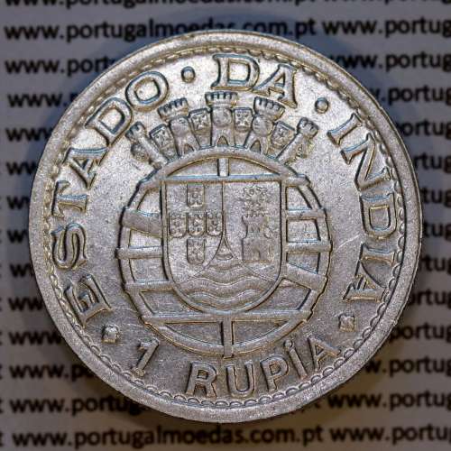 India 1 Rupia 1947 Silver, Silver Rupee 1947 of India Portuguese, (VF+/AU), World Coins India Portuguese KM 27