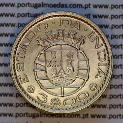 India, 3 Escudos 1959 nickel brass, 3$00 Escudos 1959 State of Portuguese India, (AU), World Coins India Portuguese KM 34