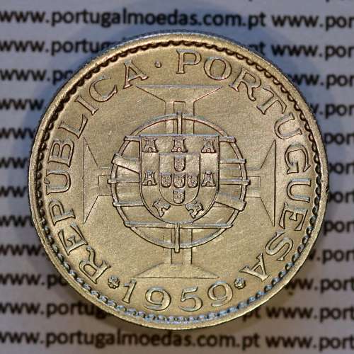 India, 3 Escudos 1959 nickel brass, 3$00 Escudos 1959 State of Portuguese India, (AU), World Coins India Portuguese KM 34