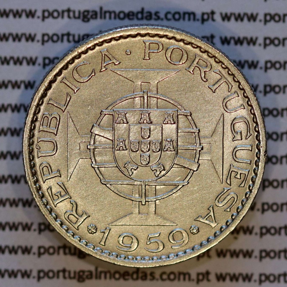India, 3 Escudos 1959 nickel brass, (AU) – Reverse (brightness variation 1) – Ref. AG.IN.17.02.A4