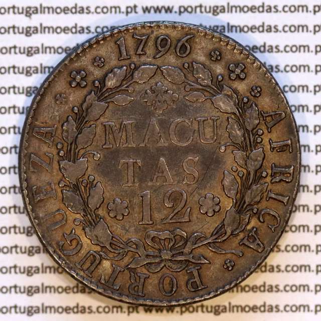 12 Macutas silver 1796 of portuguese queen D. Maria I (1786-1799), Angola Former Colony of Portugal, W.Coins Angola KM 36