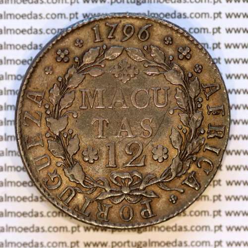 12 Macutas silver 1796 of portuguese queen D. Maria I (1786-1799), Angola Former Colony of Portugal, W.Coins Angola KM 36