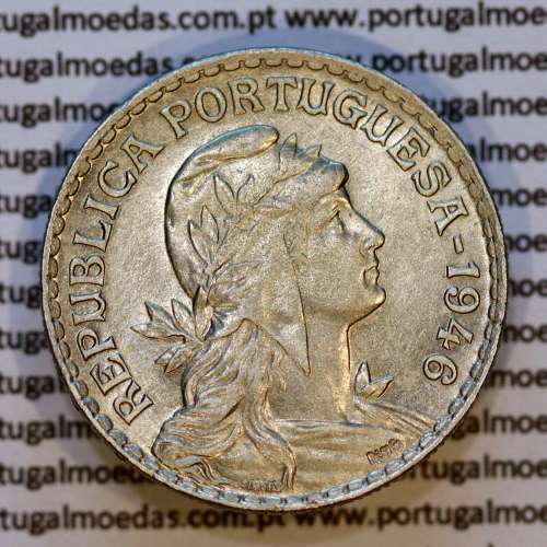 1 Escudo 1946 Alpaca, 1$00 1946 alpaca Republica Portuguesa, (Bela-), World Coins Portugal KM 578