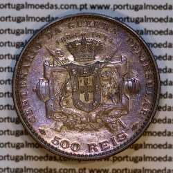 500 réis 1910 prata D. Manuel II, Centenário da Guerra Peninsular de 1808-1814, (MBC+/Bela-), World Coins Portugal KM 556.